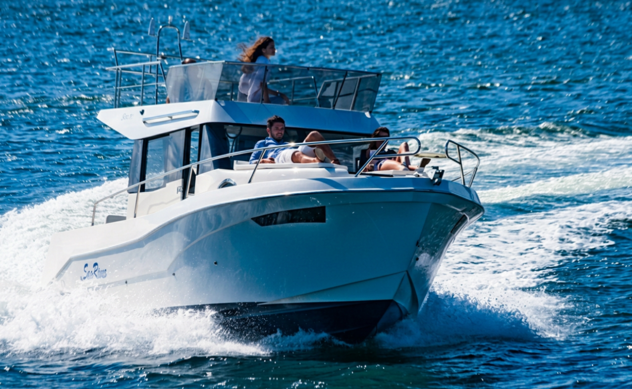 Jacht motorowy San Remo płynący wzdłuż wybrzeża Madery – czarter w Funchal